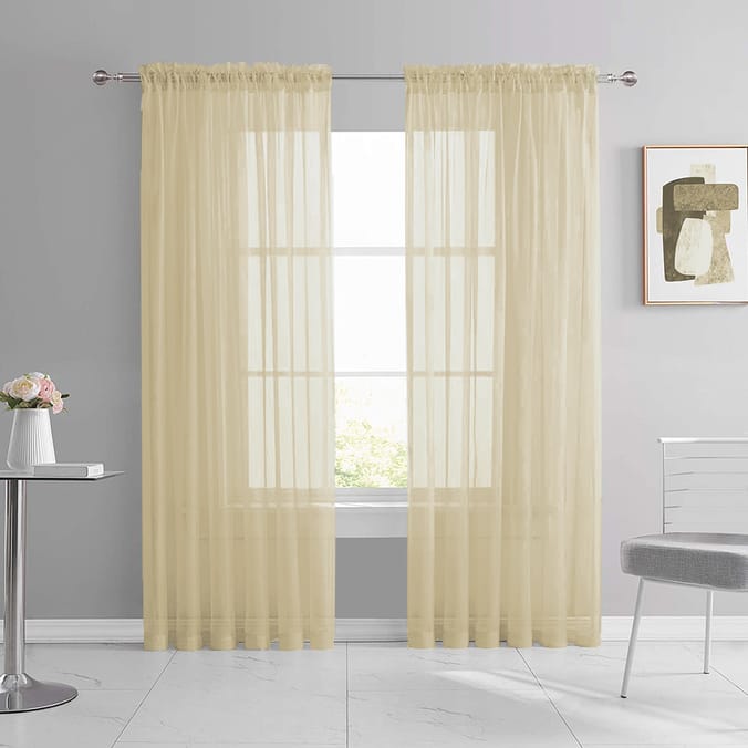 Slot Top Voile Curtain Panel Cream, sheer, curtains, net, woven