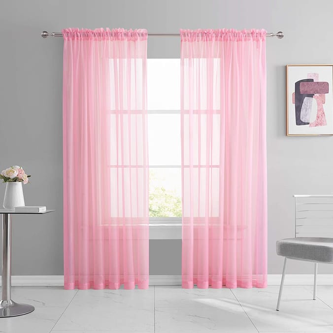 Slot Top Voile Curtain Panel Pink, sheer, curtains, net, woven