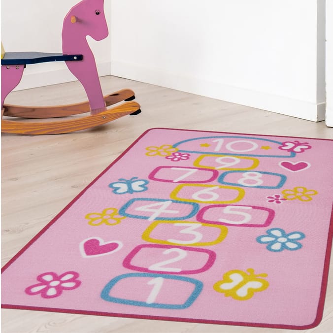 Pink Hopscotch Rug, childrens children's boys boy's kids fun girls girl