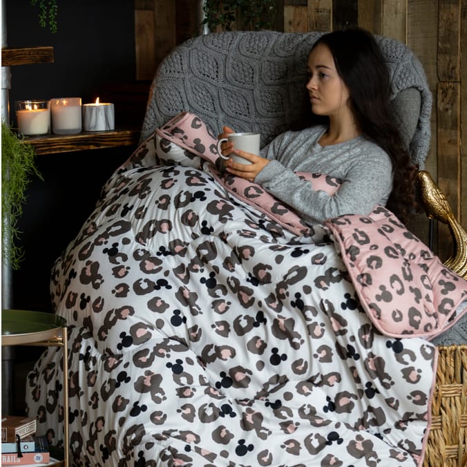 Mickey Mouse Leopard Print Coverless cover less Carefree Reversible 10.5  Tog Bedding Set, no cover needed roll out bedding quilts duvets sets covers  bedding travel bag, easy care, hygienic, , double single,