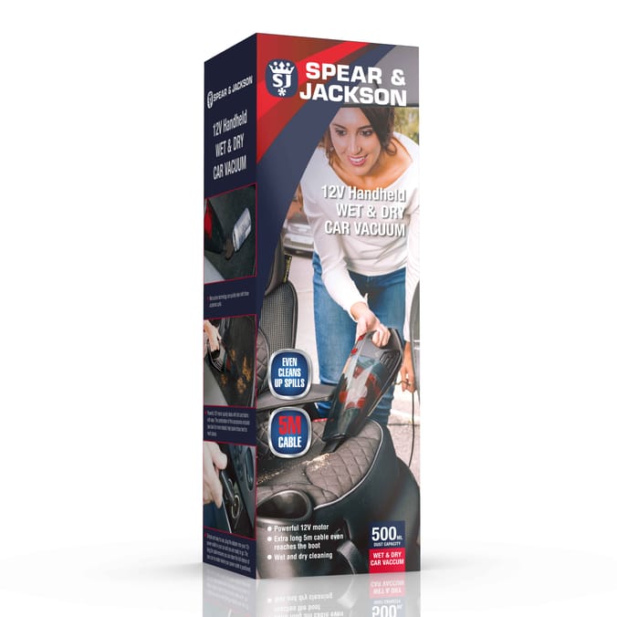 Spear & Jackson 12V Handheld Wet & Dry Car Vac, Car Hoover, Handheld