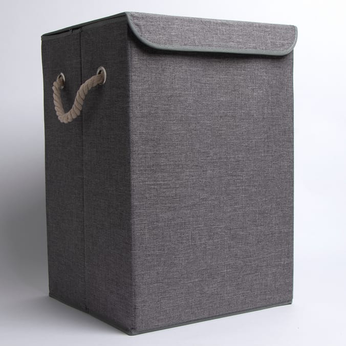 Bathroom Folding Laundry Hamper Woven Grey, hampers, lid, folding