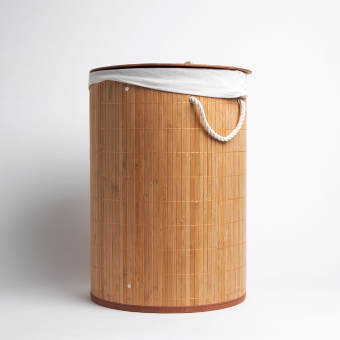 Home Collections Round Bamboo Laundry Basket With Lid Brown, hamper