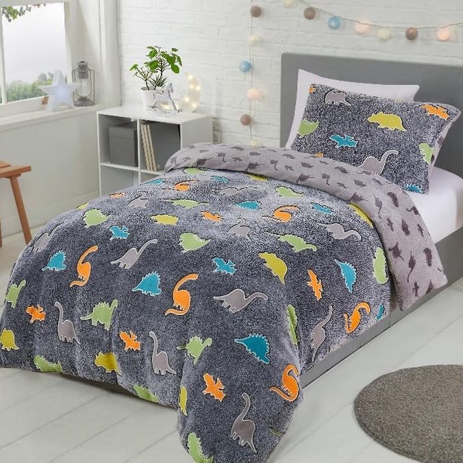 Sleepdown Glow in the Dark Dinosaur Fleece Duvet Set, bedding duvets