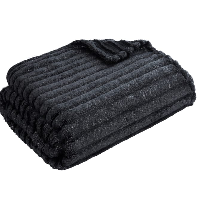 Sleepdown Ribbed Sparkle Glitter Fleece Throw Black, throws dark