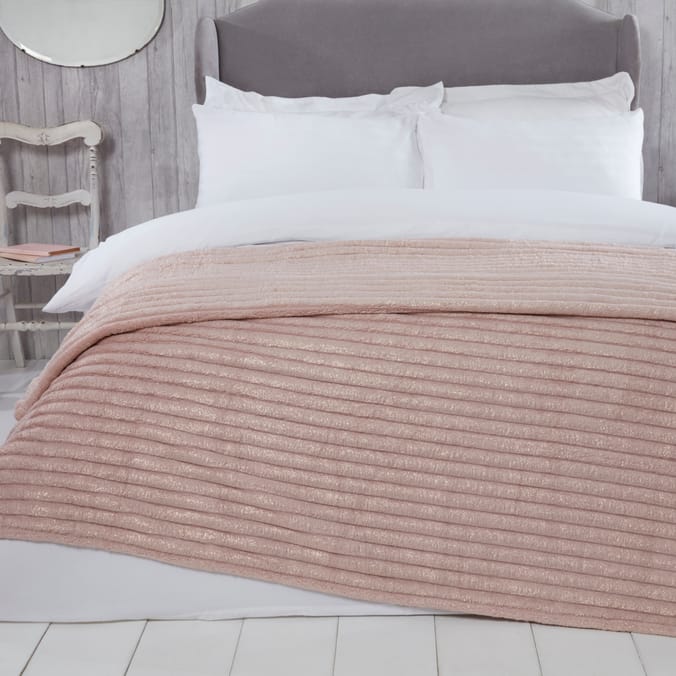 Sleepdown Ribbed Sparkle Glitter Fleece Throw Blush Pink, throws baby
