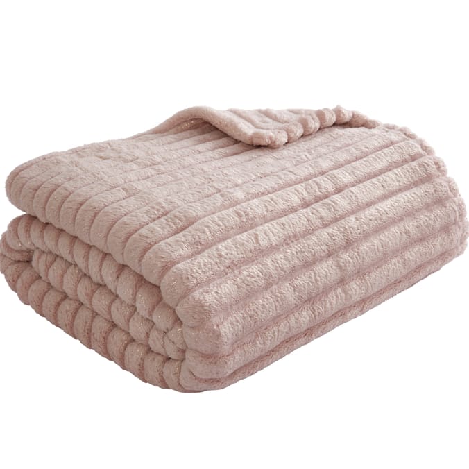 Sleepdown Ribbed Sparkle Glitter Fleece Throw Blush Pink, throws baby
