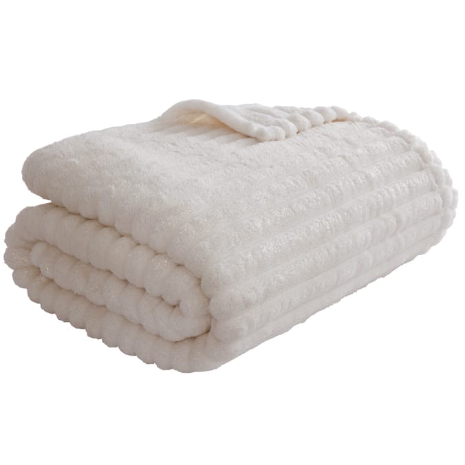 Sleepdown Ribbed Sparkle Glitter Fleece Throw Natural, cream, throws