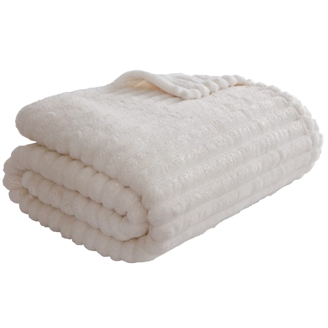 Sleepdown Ribbed Sparkle Glitter Fleece Throw: Natural, cream, throws ...