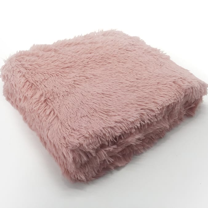 Sleepdown Luxury Long Pile Faux Fur Throw Blush Pink Throws