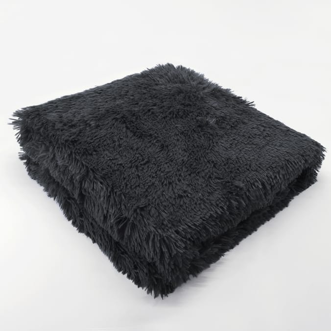 Sleepdown Luxury Long Pile Faux Fur Throw Charcoal Throws Blankets