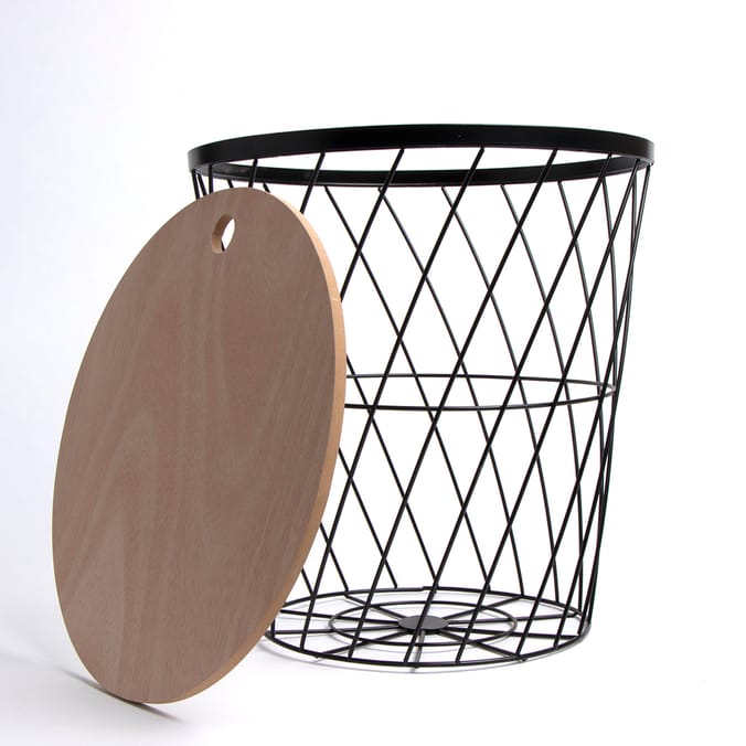Home Collections Lidded Storage Basket Black, laundry, washing, clothing, store, wire, wooden