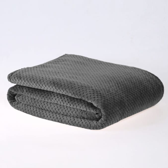 Sleepdown Large Waffle Fleece Throw Charcoal throws, , blankets