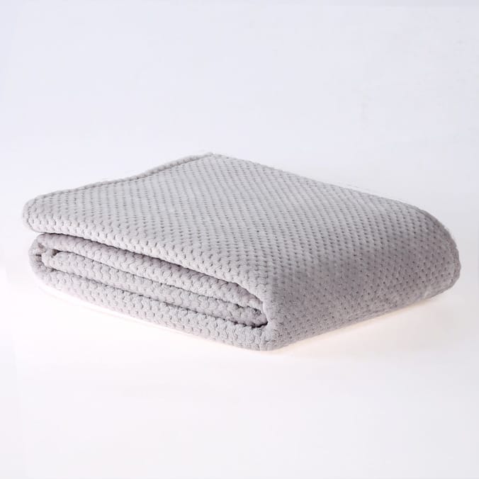 Sleepdown Large Waffle Fleece Throw Silver, throws, , blankets bedroom