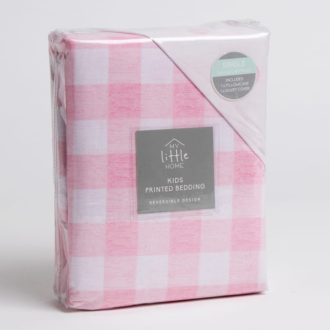 My Little Home Kids Pink Check Printed Bedding Home Bargains