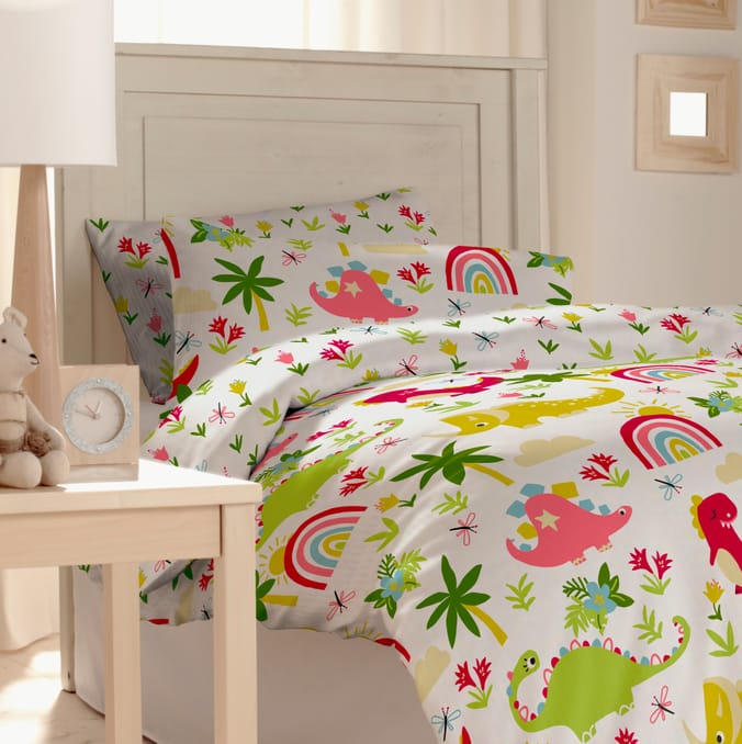 My Little Home Kids Rainbow Dinosaur Printed Bedding Home Bargains