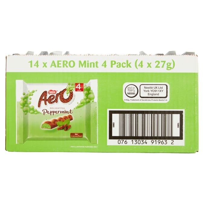 Aero: Bubbly Peppermint Mint Chocolate Bar 4 Pack (Case of 14)