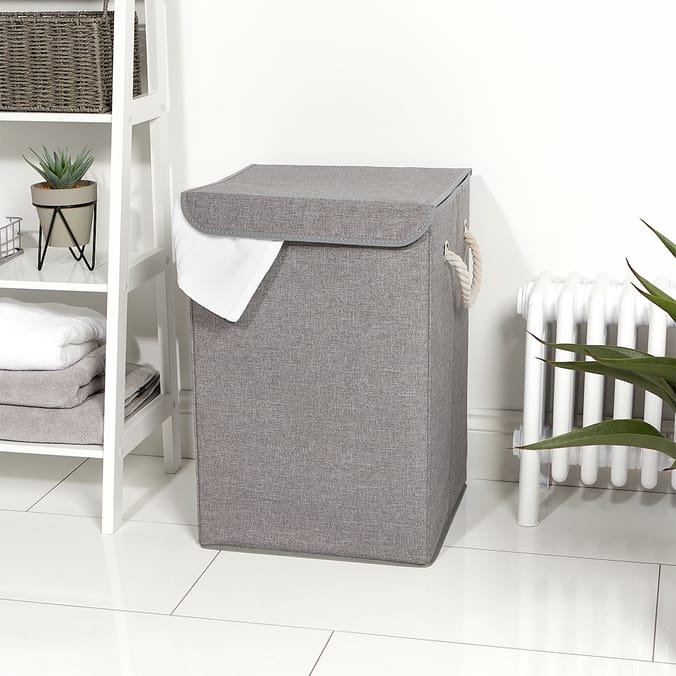 Bathroom Folding Laundry Hamper Woven Grey, hampers, lid, folding