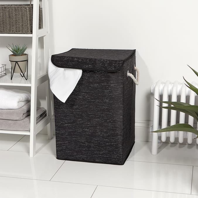 Bathroom Folding Laundry Hamper BlackBlack Home Bargains