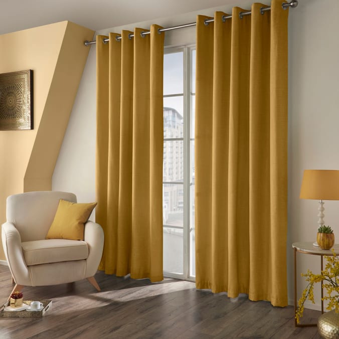 Chenille Yellow Curtains, ochre mustard, curtains, living room bedrooms