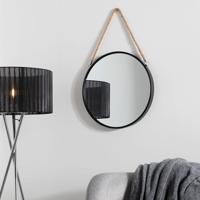 Round Rope Hanging Mirror Black, Homewear, Homeware, Mirro, Wall