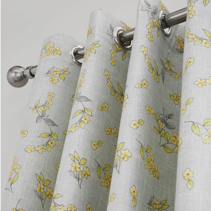 Alan Symonds Caroline Ring Top Fully Lined Curtains Yellow, pair, of