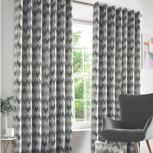 Alan Symonds Chevron Ring Top Fully Lined Curtains: Silver, Pair, Of ...