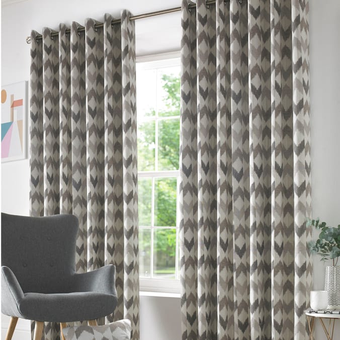 Alan Symonds Chevron Ring Top Fully Lined Curtains Beige, pair, of