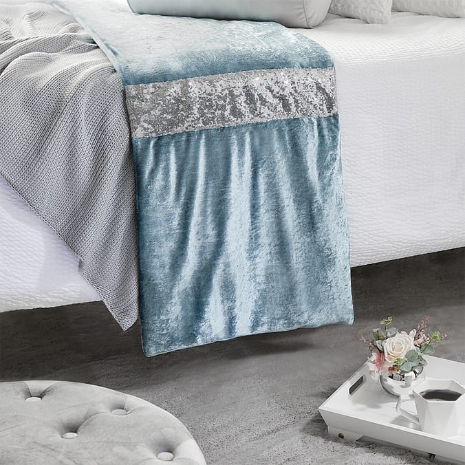 Luxury Crushed Velvet Sequin Runner Blue, bedding , duvet sets Home