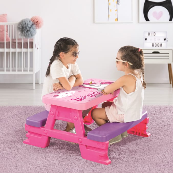 Dolu Unicorn Picnic Table for 4 indoor kids outdoor furniture kids childrens children s pink purple pastel role play tea party four seat and garden unicorns 8690089025180 Home Bargains