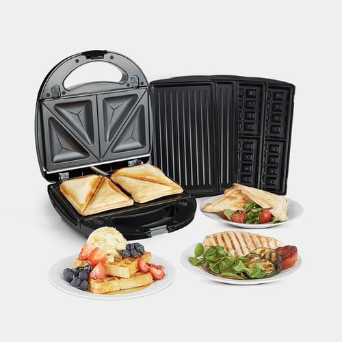 VonShef 3-in-1 Sandwich Toaster, Waffle Maker & Grill, Cheese Toasties ...