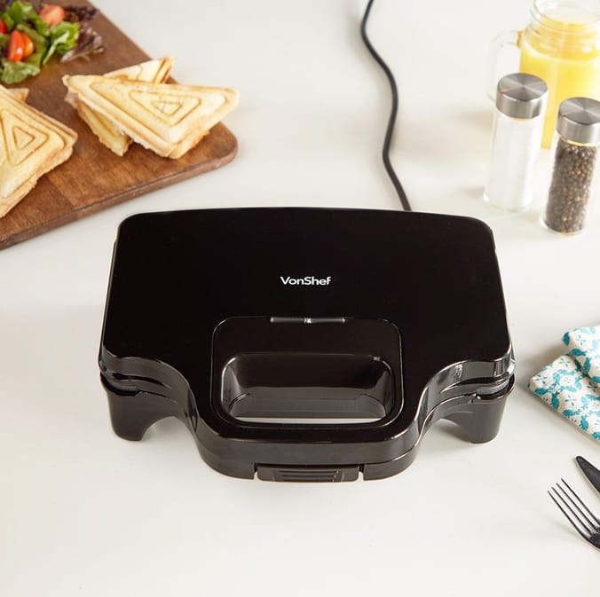 VonShef Compact Toastie Maker, Deep Fill, 2 Slice Sandwich Toaster for