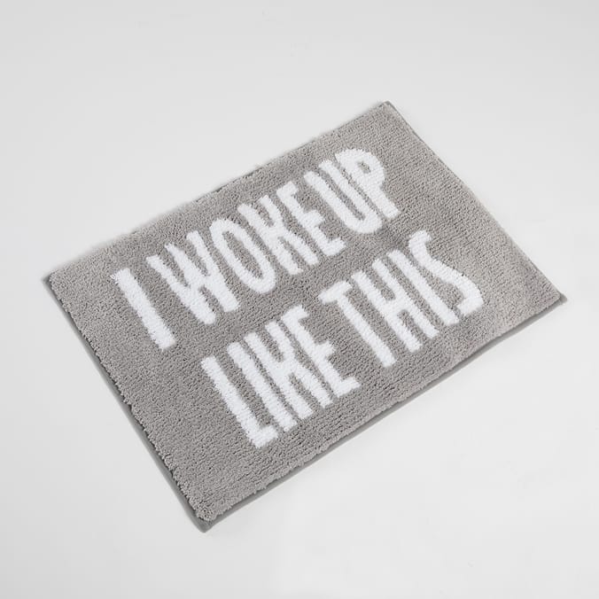 Bathroom Slogan NonSlip Bath Mat Grey, logo, word, wording, rug