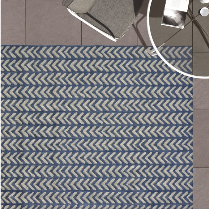 Navy Herringbone Indoor/Outdoor Rug