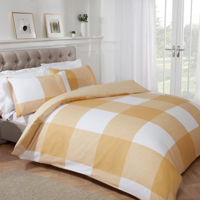 Sleepdown Chunky Gingham Check Duvet Set Ochre, patterned, checkered