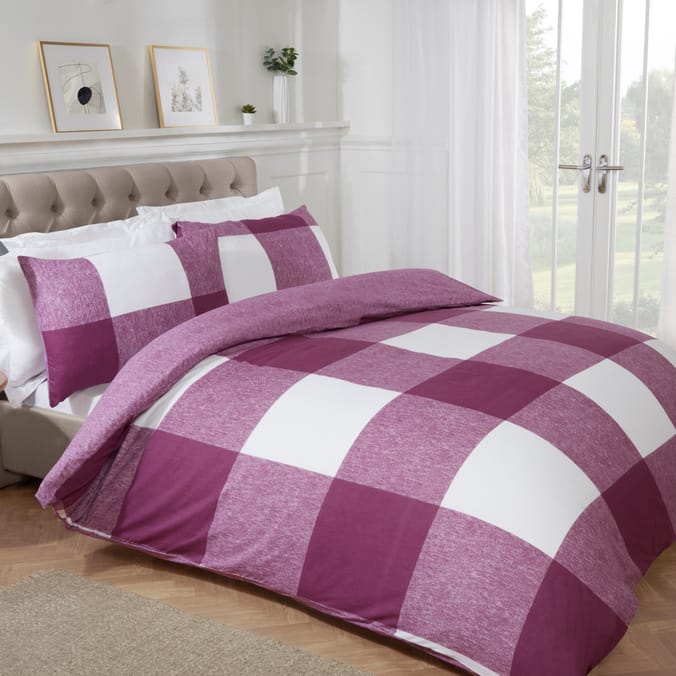 Sleepdown Chunky Gingham Check Duvet Set Plum, patterned, checkered