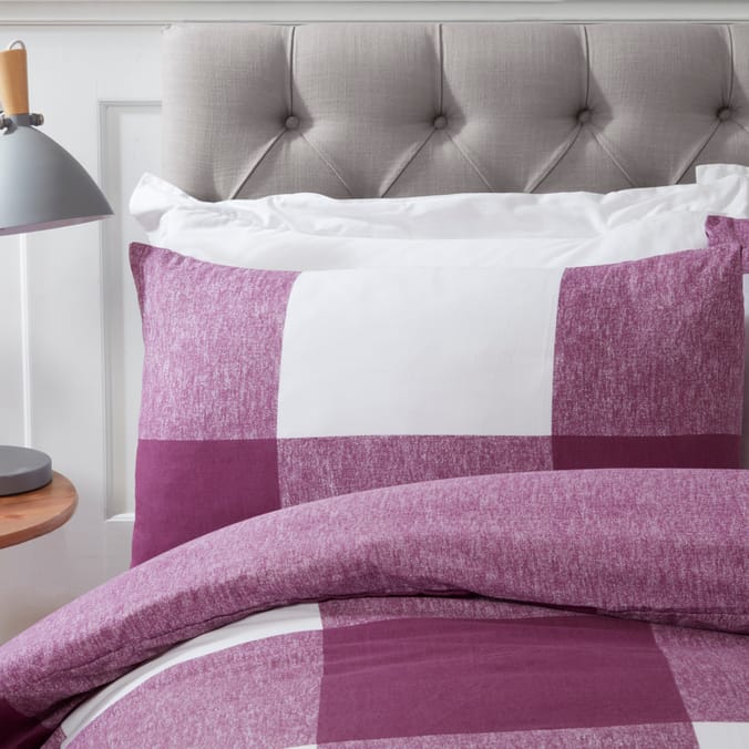 Sleepdown Chunky Gingham Check Duvet Set Plum, patterned, checkered