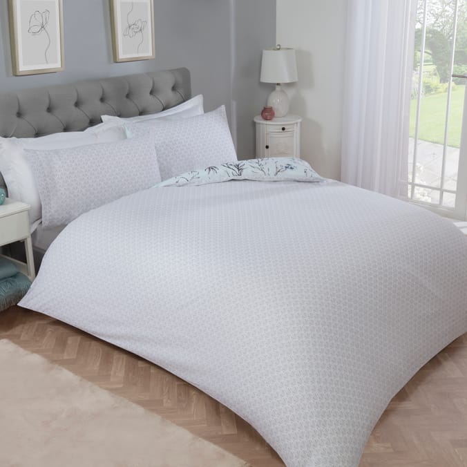 Sleepdown Oriental Floral Reversible Duvet Set Duck Egg, patterned