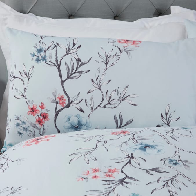 Sleepdown Oriental Floral Reversible Duvet Set Duck Egg, patterned