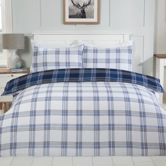 Sleepdown Navy Check Reversible Duvet Set