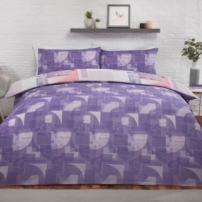 Sleepdown Textured Geo Pink/Purple Reversible Duvet Set, patterned