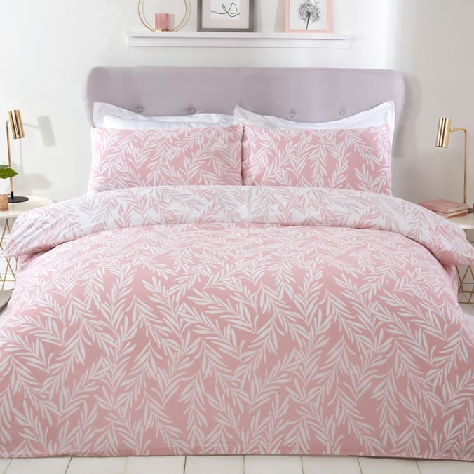 Sleepdown Trailing Leaf Blush Pink Bedding Reversible Duvet Set Home
