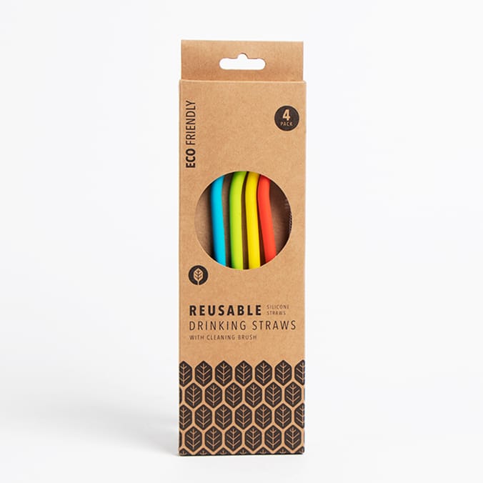Eco Friendly Colourful Reusable Silicone Drinking Straws 4 Pack (Case