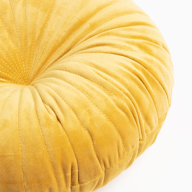 Home Collections Round Velvet Cushion Ochre, cushions, living, room