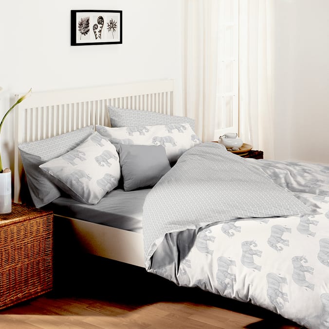 Home Collections: Elephant Pom Pom Duvet Set - Grey