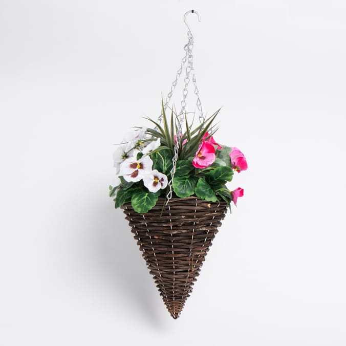 Jardin Artificial Cone Hanging Basket Pink/White Home Bargains