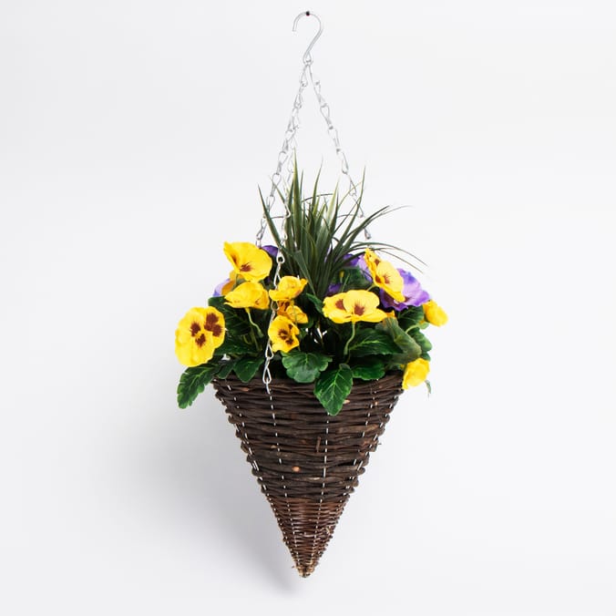 Jardin Artificial Cone Hanging Basket Purple/Yellow Home Bargains