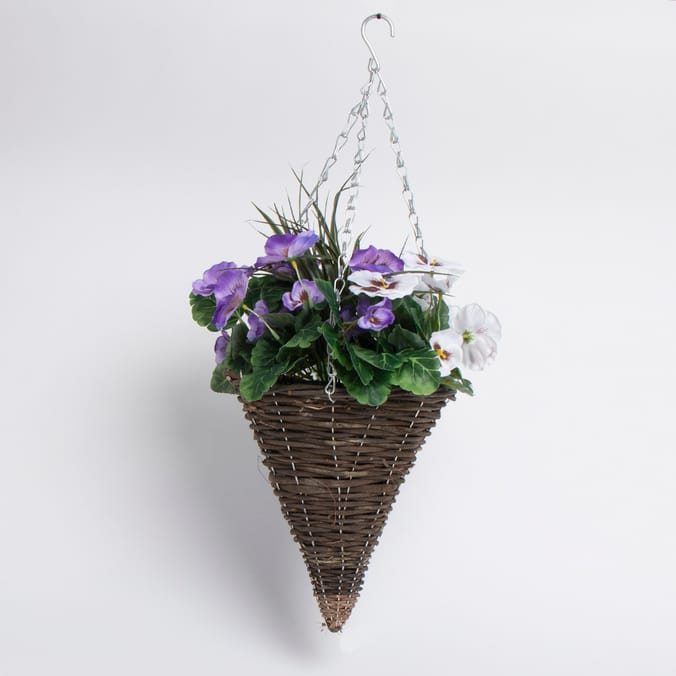 Jardin Artificial Cone Hanging Basket Purple/White Home Bargains