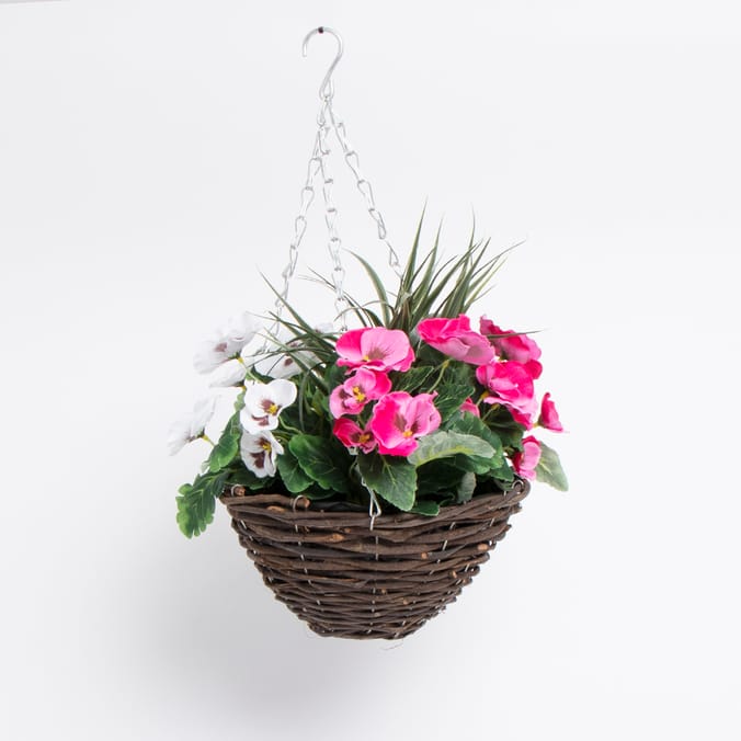 Jardin Artificial Round Hanging Basket Pink/White Home Bargains