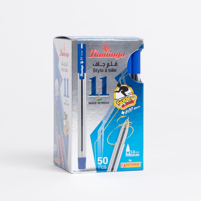 Flamingo 50 Blue Ballpoint Pen Box, pens, ballpen, stationary, office, boxes, boxs, Home Bargains